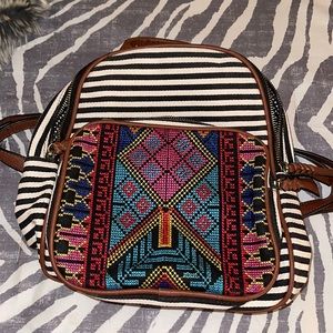 Striped embroidered Backpack EUC